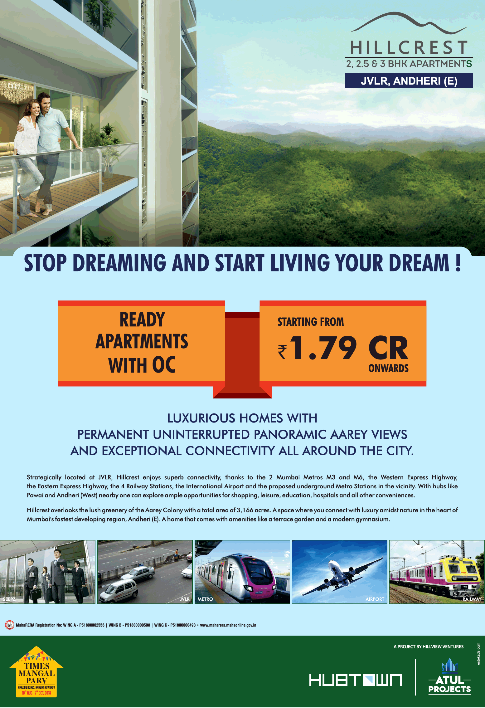 Book ready apartments with OC at Hubtown Hillcrest in Mumbai